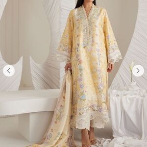 Farah Talib Aziz Floral Yellow shalwar kameez with Lace Details